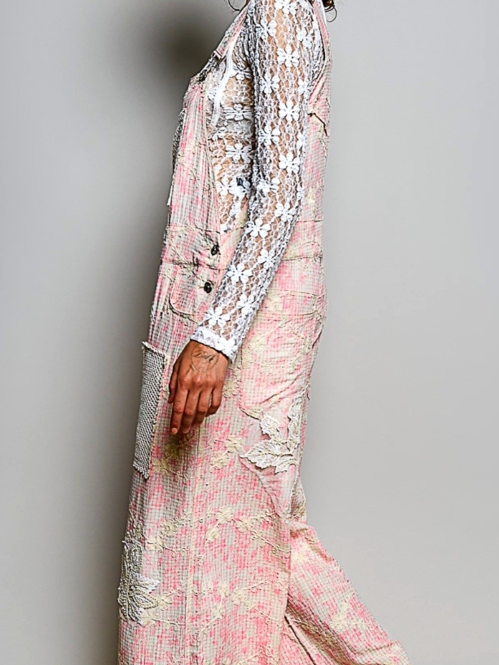 POL Pink Lace-Appliqué Embroidered Overalls - Picture 4 of 11